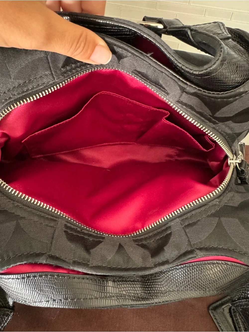 Coach Black Signature Jacquard Hobo Shoulder Bag with Silver Hardware